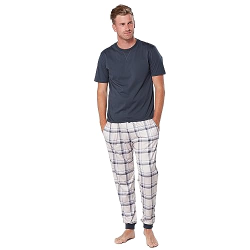 The Essentials Wardrobe Mens TEW Long Pyjamas - Grey/Cream - 4X Large