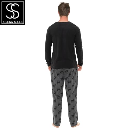 Strong Souls Mens Luxury 2 Piece Long Pyjamas Pjs Stag XL