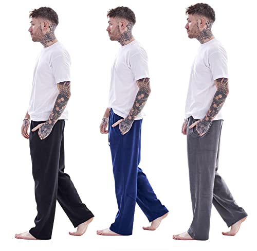 Keanu Mens Pack of 3 Lounge Pants | Soft Fleece Sleep/Lounge Wear | Mens Sizes S - 2XL (Black/Navy/Grey - M)