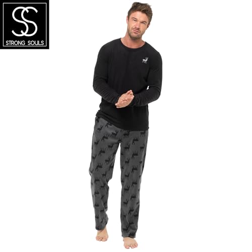 Strong Souls Mens Luxury 2 Piece Long Pyjamas Pjs Stag XL