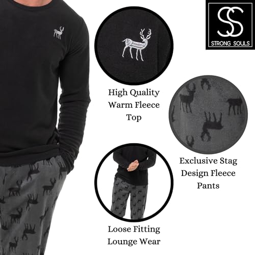 Strong Souls Mens Luxury 2 Piece Long Pyjamas Pjs Stag XL