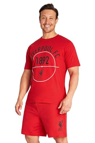 Liverpool FC Mens Pyjamas Set Summer Nightwear Shorts T-Shirt Pyjamas for Men Teenagers LFC Reds PJs 100% Cotton Lounge Wear Soft Breathable Size S-3XL Liverpool Gifts for Men (Red, 2XL)