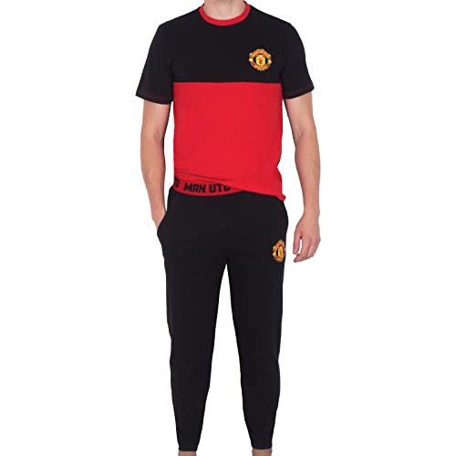 Manchester United FC Official Football Gift Mens Premium Long Pyjamas Black XL