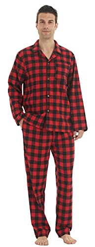 YUSHOW Pyjamas for Men Flannel Red Check Pyjama Sets Ultra Soft Loungewear Long Sleeve Top and Bottoms