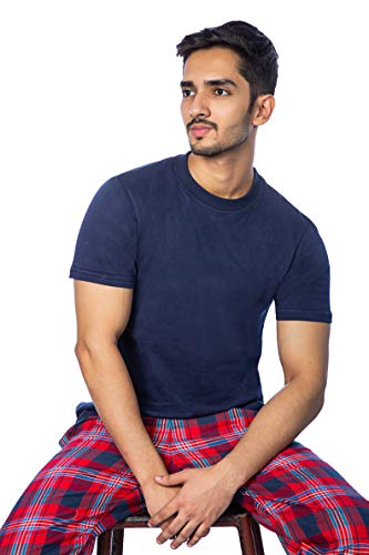 ThreadMills Mens Pyjamas Sets, Checked Pyjamas For Men's Nightwear - Cotton T-Shirt With Short Sleeves, Round Neck & Woven Pajamas for Mens Pjs Set