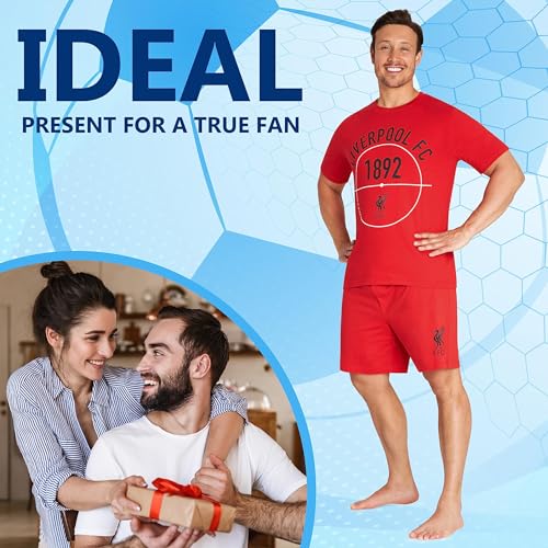 Liverpool FC Mens Pyjamas Set Summer Nightwear Shorts T-Shirt Pyjamas for Men Teenagers LFC Reds PJs 100% Cotton Lounge Wear Soft Breathable Size S-3XL Liverpool Gifts for Men (Red, 2XL)