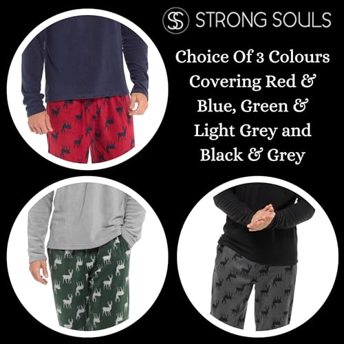 Strong Souls Mens Luxury 2 Piece Long Pyjamas Pjs Stag XL