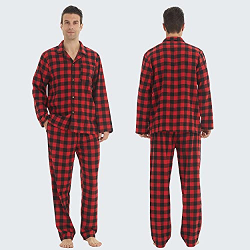 YUSHOW Pyjamas for Men Flannel Red Check Pyjama Sets Ultra Soft Loungewear Long Sleeve Top and Bottoms