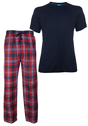 ThreadMills Mens Pyjamas Sets, Checked Pyjamas For Men's Nightwear - Cotton T-Shirt With Short Sleeves, Round Neck & Woven Pajamas for Mens Pjs Set