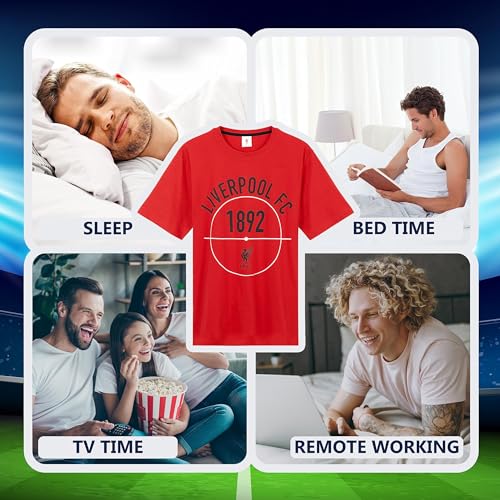 Liverpool FC Mens Pyjamas Set Summer Nightwear Shorts T-Shirt Pyjamas for Men Teenagers LFC Reds PJs 100% Cotton Lounge Wear Soft Breathable Size S-3XL Liverpool Gifts for Men (Red, 2XL)