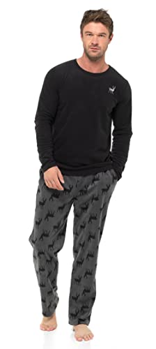 Strong Souls Mens Luxury 2 Piece Long Pyjamas Pjs Stag XL