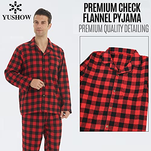 YUSHOW Pyjamas for Men Flannel Red Check Pyjama Sets Ultra Soft Loungewear Long Sleeve Top and Bottoms