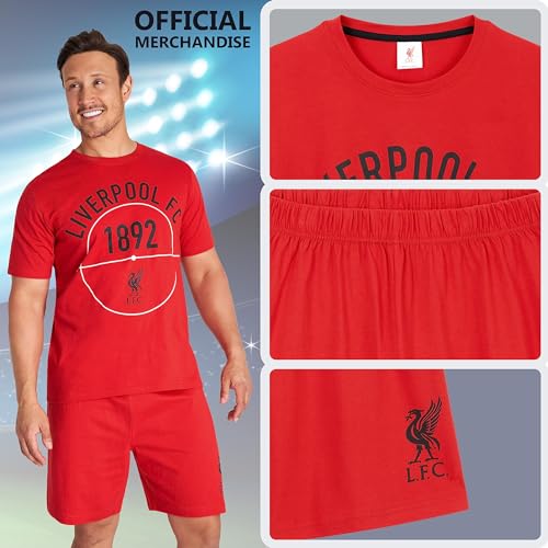 Liverpool FC Mens Pyjamas Set Summer Nightwear Shorts T-Shirt Pyjamas for Men Teenagers LFC Reds PJs 100% Cotton Lounge Wear Soft Breathable Size S-3XL Liverpool Gifts for Men (Red, 2XL)