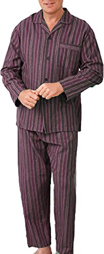 Mens Brushed Cotton Pyjama Set Nightwear Flannelette Pyjamas Striped Pattern ...