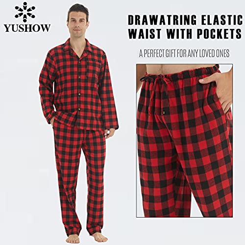 YUSHOW Pyjamas for Men Flannel Red Check Pyjama Sets Ultra Soft Loungewear Long Sleeve Top and Bottoms