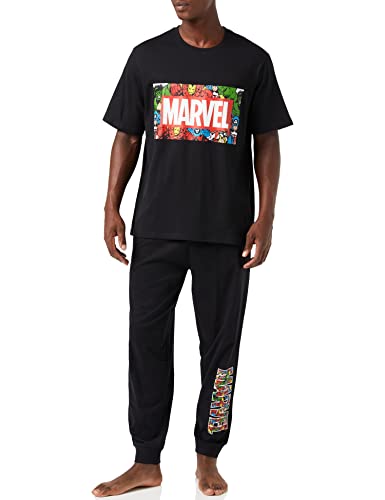 Marvel Mens Pyjamas, T-Shirt and Pyjama Bottoms Set, Incredible Hulk Captain America Spiderman Iron Man Pjs for Men, Official Merchandise, Gifts For Men Black