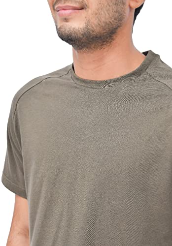 Sleepdown Men's Tee 2 Piece Raglan Short Sleeve T-Shirt & Wide Leg Pyjama Set Loungwear Nightwear Top and Bottoms PJ, Grey Khaki, L