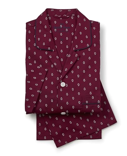 The Savile Row Company London Men's Luxury 100% Soft Cotton Poplin Pyjamas - Burgundy Paisley Print - Extra Large