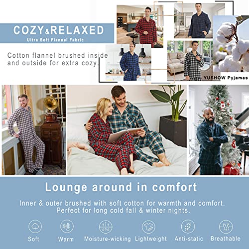 YUSHOW Pyjamas for Men Flannel Red Check Pyjama Sets Ultra Soft Loungewear Long Sleeve Top and Bottoms