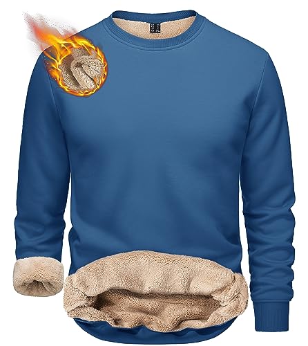 TACVASEN Mens Fleece Jumpers Warm Plain Sweatshirts Classic Cotton Work Sweater Winter Sherpa Pullover Grey Blue,XL