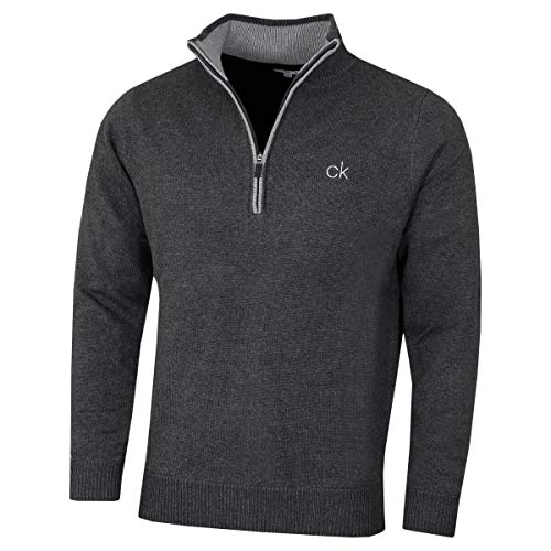 Calvin Klein Mens Lined Chunky Half Zip Sweater - Charcoal Marl - L