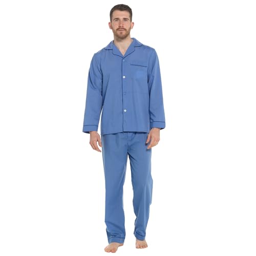 Lora Dora Strong Soul Mens Traditional 2 Piece Pyjamas, Plain Blue, M