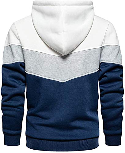 comefohome Mens Hoodies Pullover Color Block Sweatshirts Long Sleeve Hoody Drawstring Casual Tops with Pockets White S