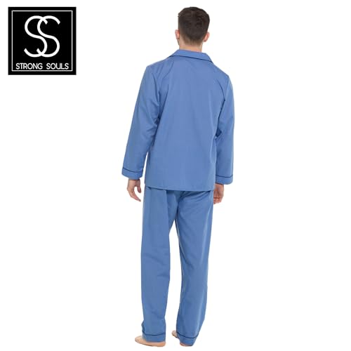 Lora Dora Strong Soul Mens Traditional 2 Piece Pyjamas, Plain Blue, M