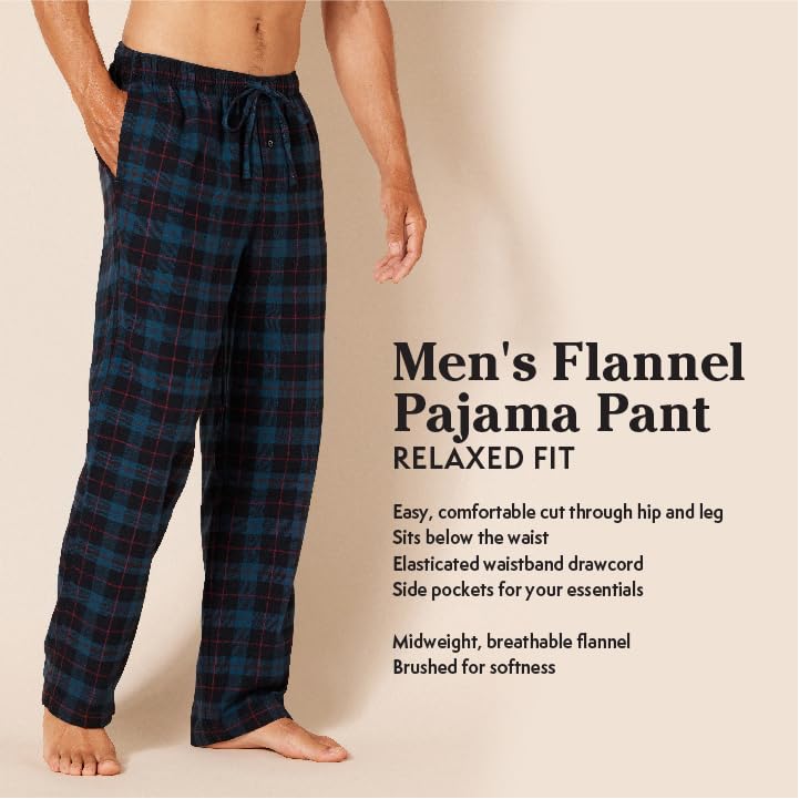 Amazon Essentials Men's Flannel Pyjama Trousers (Available in Big & Tall), Black Grey Buffalo Plaid, L