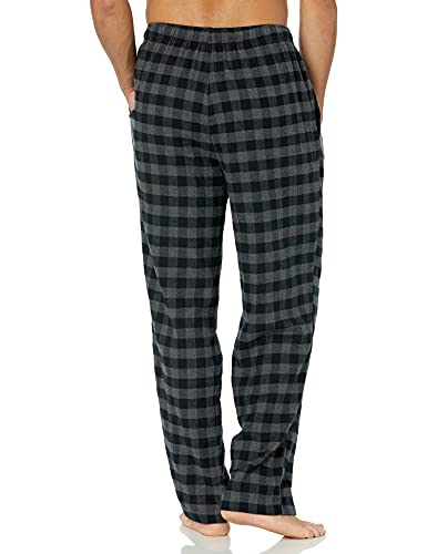Amazon Essentials Men's Flannel Pyjama Trousers (Available in Big & Tall), Black Grey Buffalo Plaid, L