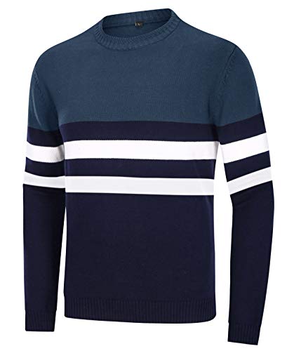 TACVASEN Casual Sweaters Men Winter Outdoor Jumpers Autumn Sweatshirts Pullover Under Layer Warm Round Neck Sweater Casual Jumpers Denim Blue