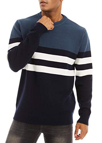 TACVASEN Casual Sweaters Men Winter Outdoor Jumpers Autumn Sweatshirts Pullover Under Layer Warm Round Neck Sweater Casual Jumpers Denim Blue