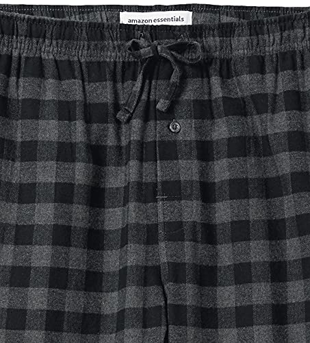 Amazon Essentials Men's Flannel Pyjama Trousers (Available in Big & Tall), Black Grey Buffalo Plaid, L