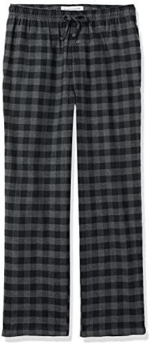 Amazon Essentials Men's Flannel Pyjama Trousers (Available in Big & Tall), Black Grey Buffalo Plaid, L