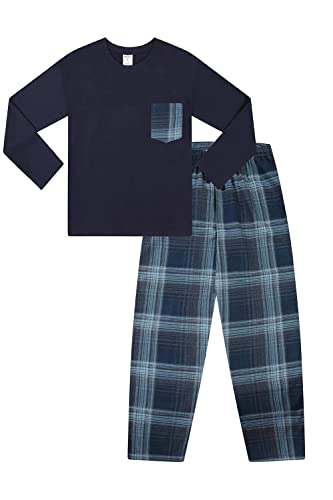 ThePyjamaFactory Mens Navy Long Pyjama Set Checked Bottoms (XXX-Large)