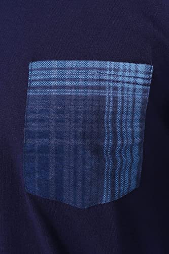 ThePyjamaFactory Mens Navy Long Pyjama Set Checked Bottoms (XXX-Large)