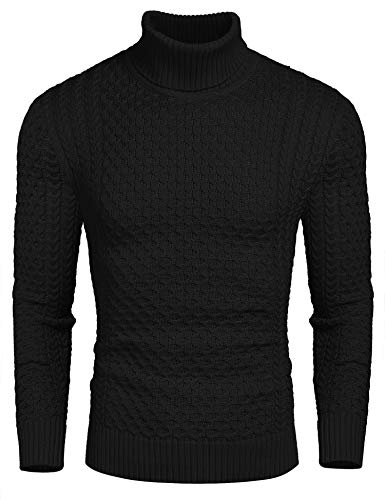 COOFANDY Men's Slim Fit Jumper Turtle Neck Long Sleeve Sweater Solid Color Tops Knitwear Sweaters High Roll Neck Knit Sweater Winter Jumper Black S