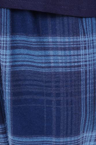ThePyjamaFactory Mens Navy Long Pyjama Set Checked Bottoms (XXX-Large)
