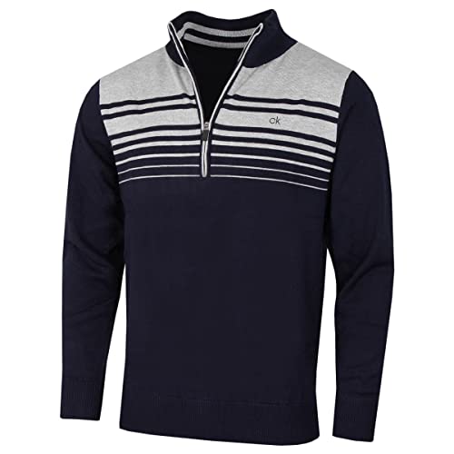 Calvin Klein Mens Rapid 1/2 Zip Striped Soft Sweater - Navy/Silver - XL