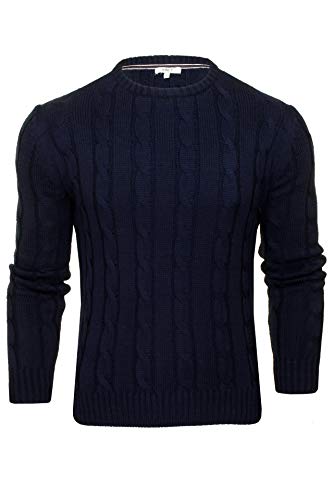 Xact Men's Crew Neck Cable Knit Jumper (Navy) M