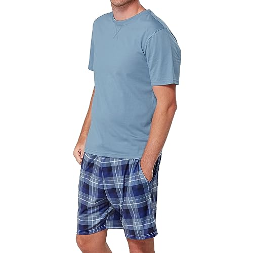 The Essentials Wardrobe Mens TEW Shorty Pyjamas - Faded Denim/Blue- Medium