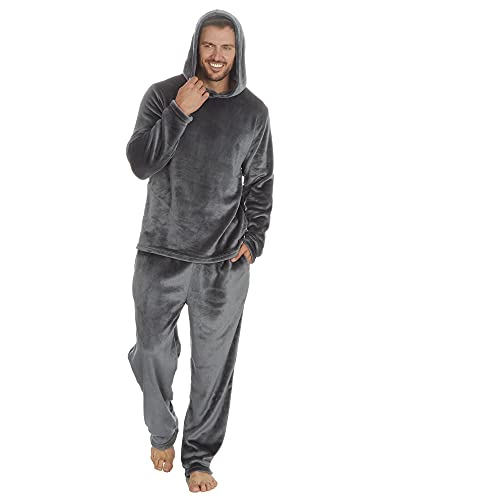 INSIGNIA Mens Pyjamas Super Soft Fleece Loungewear (Charcoal, L)
