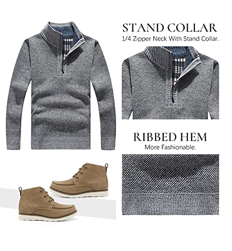 Les umes Men's Half Zip Jumper Plaid Fleece Lined Knit Turtleneck Sweater Warm Long Sleeve Stand Collar Pullover Black XL