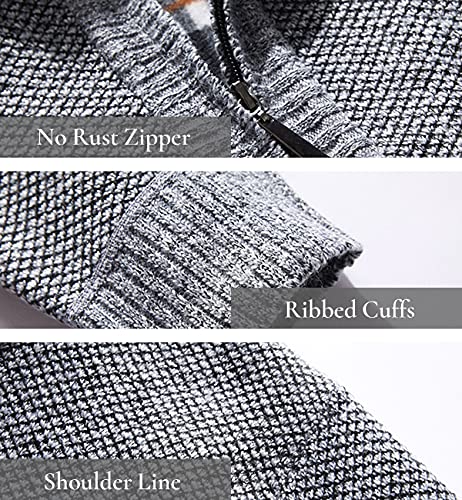 Les umes Men's Half Zip Jumper Plaid Fleece Lined Knit Turtleneck Sweater Warm Long Sleeve Stand Collar Pullover Black XL