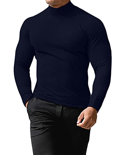 Remxi Mens Turtleneck Jumpers Roll Neck Pullover Sweaters Long Sleeve Tops Sweater Casual Slim Fit Blue M