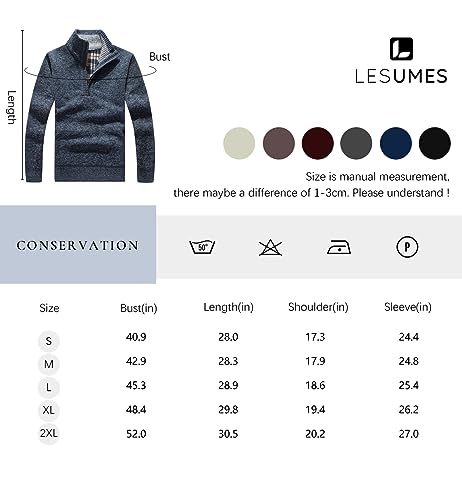 Les umes Men's Half Zip Jumper Plaid Fleece Lined Knit Turtleneck Sweater Warm Long Sleeve Stand Collar Pullover Black XL