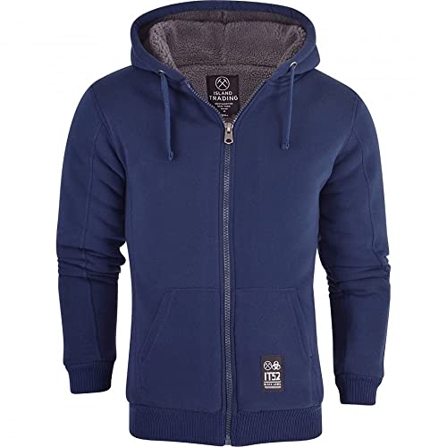 Island Trading Mens Cotton Padded Borg Fleece Sherpa Lined Full Zip Up Hoodie Sweatshirt Jacket XX Large Navy Blue