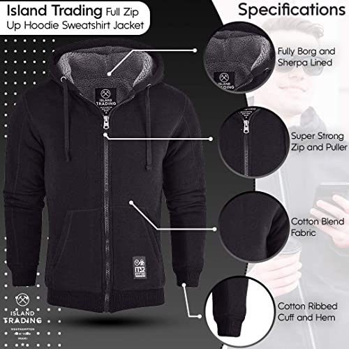 Island Trading Mens Cotton Padded Borg Fleece Sherpa Lined Full Zip Up Hoodie Sweatshirt Jacket XX Large Navy Blue