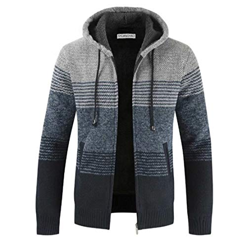 Shuanghao Men's Hoodie Knit Knitwear Sweatshirt Sweater Jacket Coat Mens Autumn Winter Fleece Thick Warm Hoodie Cardigan Sweater Knitwear Classic Long Sleeve Sweater Knitwear Men (M, Alight Gray)