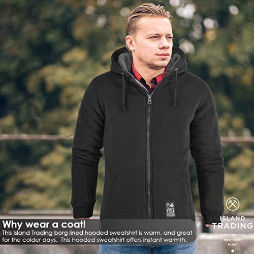 Island Trading Mens Cotton Padded Borg Fleece Sherpa Lined Full Zip Up Hoodie Sweatshirt Jacket XX Large Navy Blue